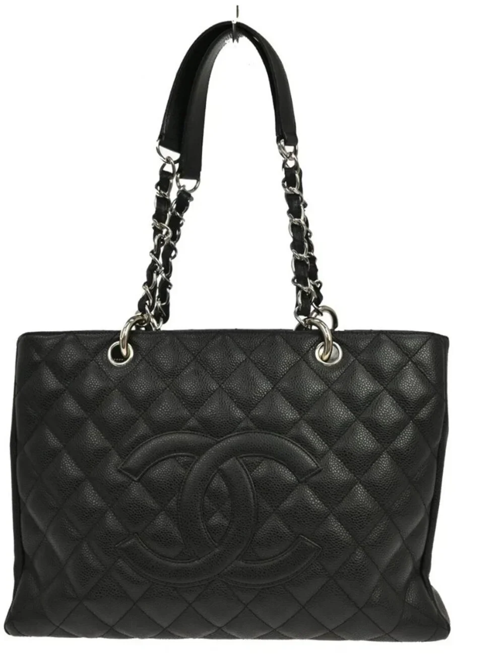Chanel Black Calfskin Grand Shopping Tote GST Chain Handbag RQ04757